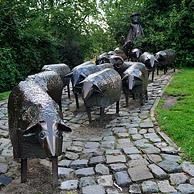 The Sheep Heads monument, a sculpture group created by Bertro Schoofs, Lier, Belgium